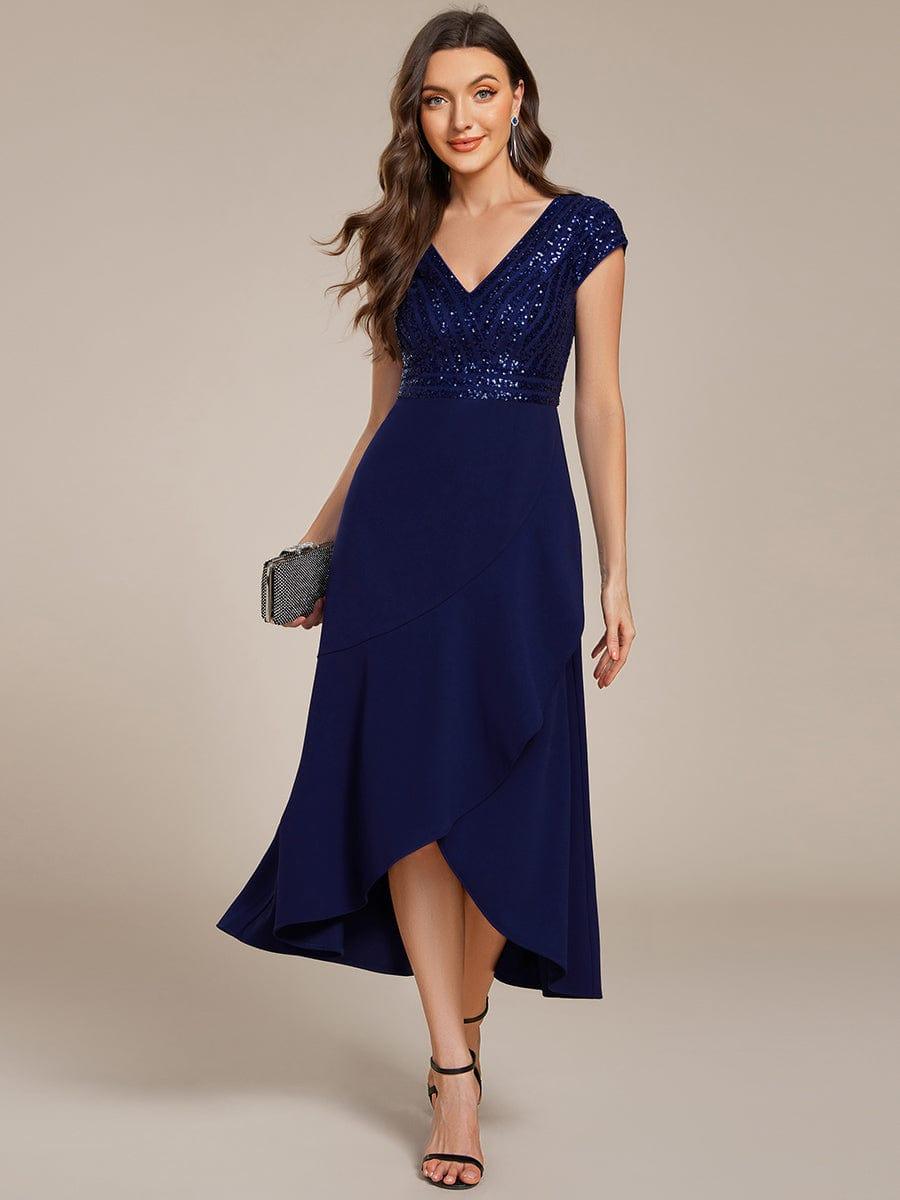 A-Line V-Neck Wedding Guest Dress - Navy Blue A-Line V-Neck Wedding Guest Dress - Navy Blue