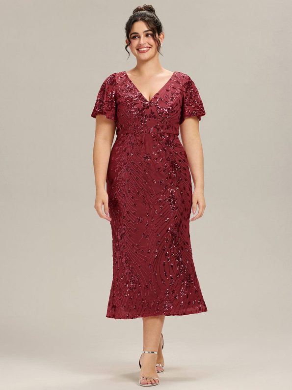 Sequin Embroidery Mermaid Formal Dress - Burgundy