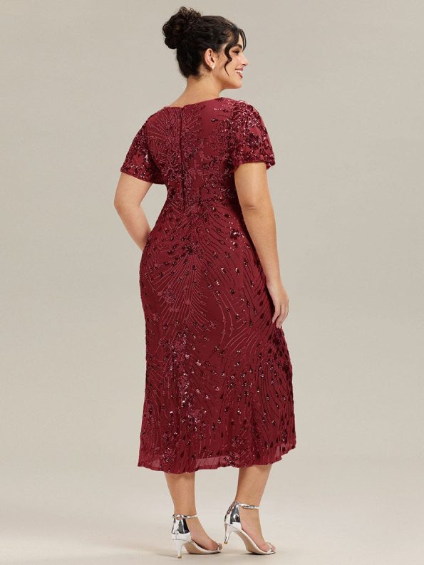 Sequin Embroidery Mermaid Formal Dress - Burgundy