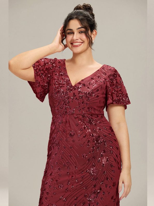 Sequin Embroidery Mermaid Formal Dress - Burgundy
