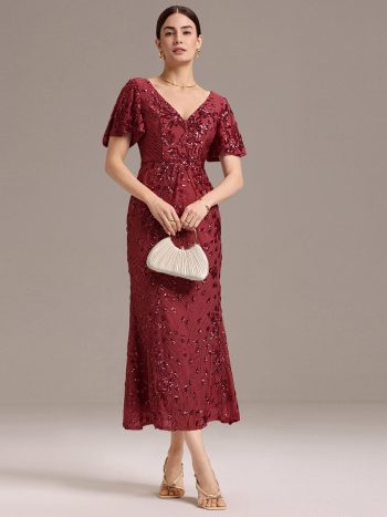 Sequin Embroidery Mermaid Formal Dress - Burgundy