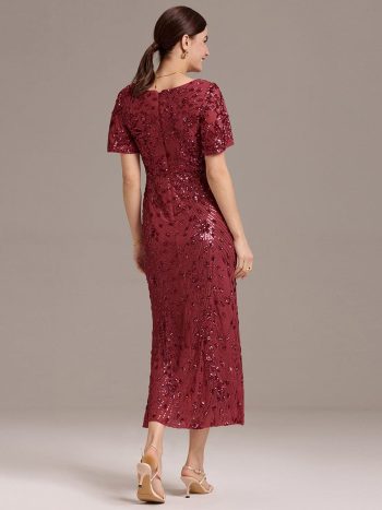 Sequin Embroidery Mermaid Formal Dress - Burgundy
