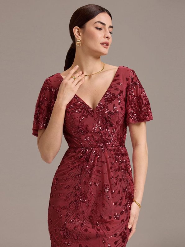 Sequin Embroidery Mermaid Formal Dress - Burgundy