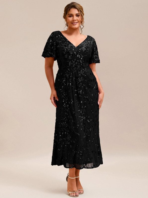 Sequin Embroidery Mermaid Formal Dress - Black