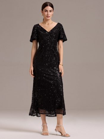 Sequin Embroidery Mermaid Formal Dress - Black