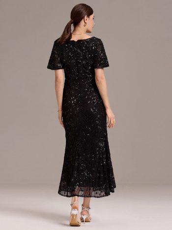 Sequin Embroidery Mermaid Formal Dress - Black