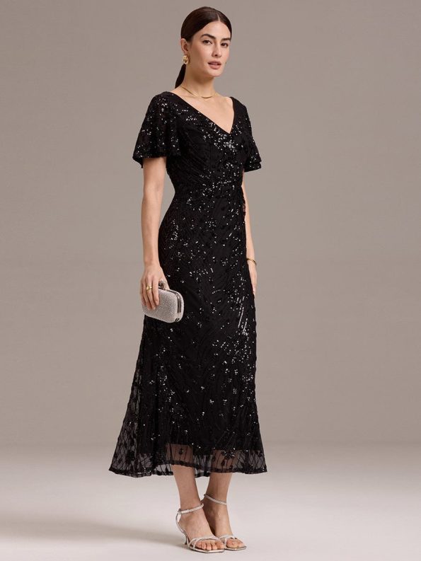 Sequin Embroidery Mermaid Formal Dress - Black