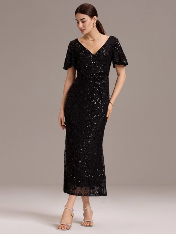 Sequin Embroidery Mermaid Formal Dress - Black