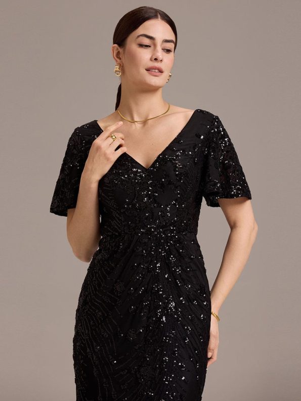 Sequin Embroidery Mermaid Formal Dress - Black