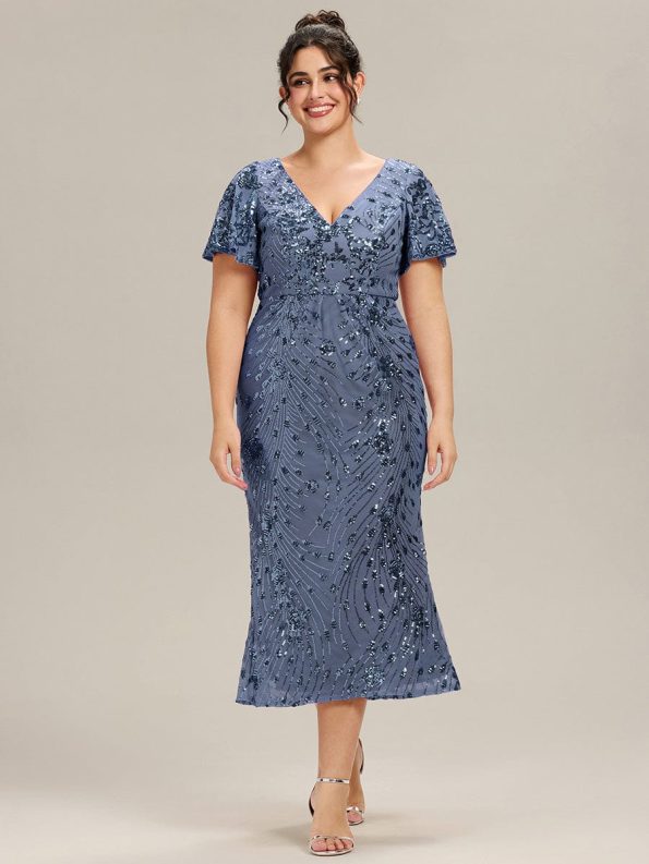 Sequin Embroidery Mermaid Formal Dress - Dusty Blue