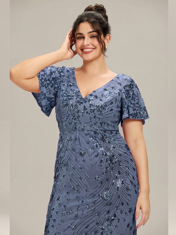 Sequin Embroidery Mermaid Formal Dress - Dusty Blue