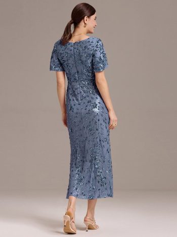Sequin Embroidery Mermaid Formal Dress - Dusty Blue