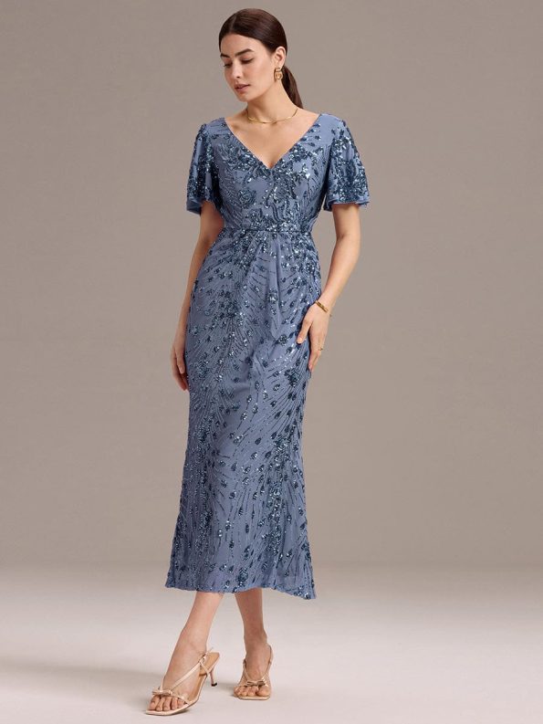 Sequin Embroidery Mermaid Formal Dress - Dusty Blue