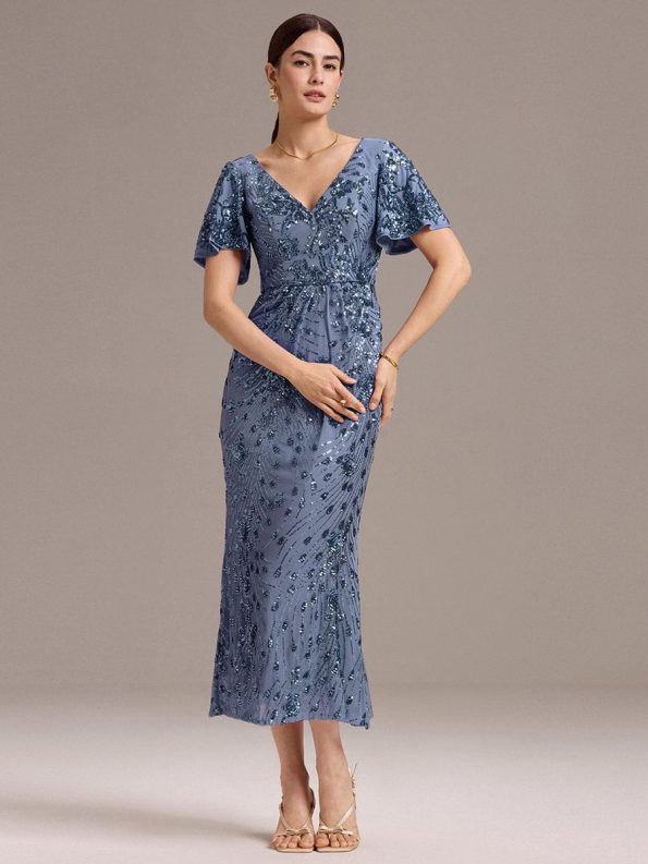 Sequin Embroidery Mermaid Formal Dress - Dusty Blue