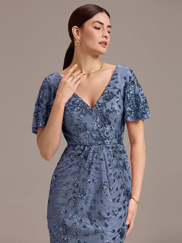 Sequin Embroidery Mermaid Formal Dress - Dusty Blue