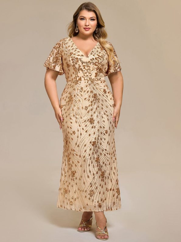 Sequin Embroidery Mermaid Formal Dress - Gold