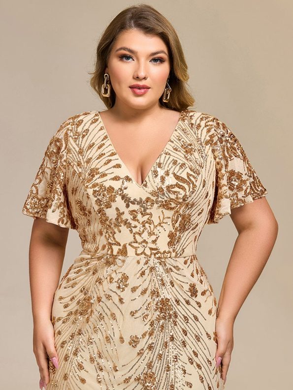 Sequin Embroidery Mermaid Formal Dress - Gold