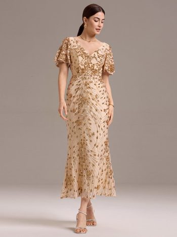 Sequin Embroidery Mermaid Formal Dress - Gold