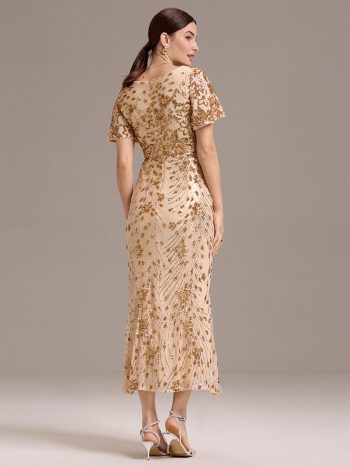 Sequin Embroidery Mermaid Formal Dress - Gold
