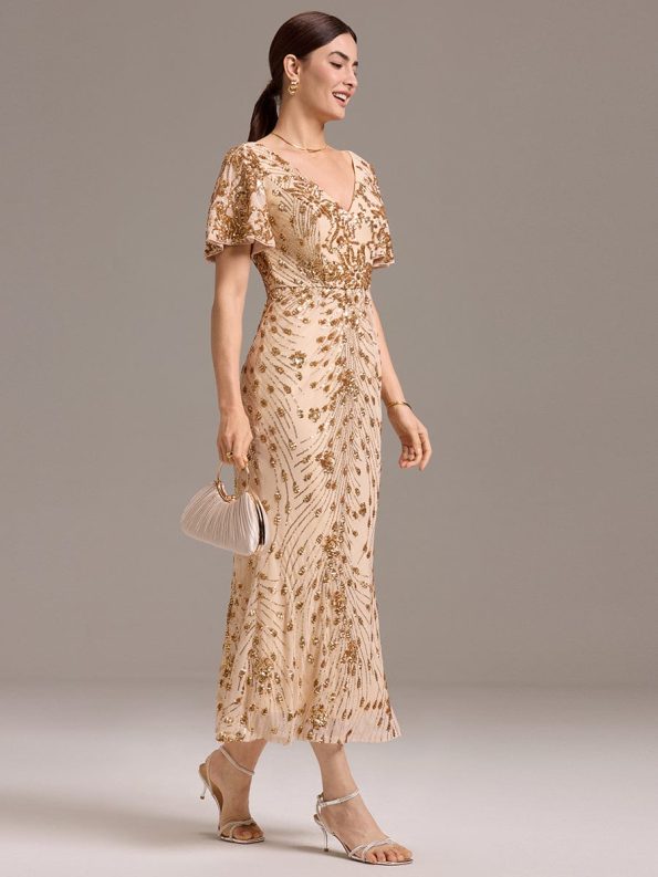 Sequin Embroidery Mermaid Formal Dress - Gold