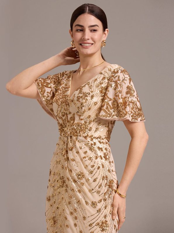 Sequin Embroidery Mermaid Formal Dress - Gold