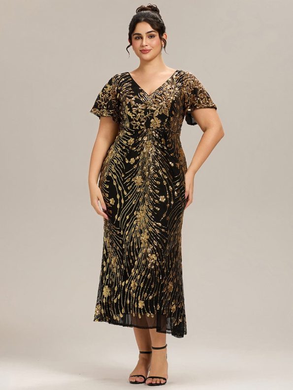 Sequin Embroidery Mermaid Formal Dress - Black & Gold