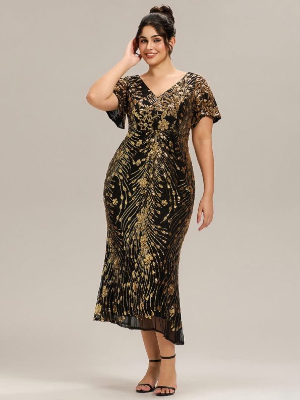 Sequin Embroidery Mermaid Formal Dress - Black & Gold