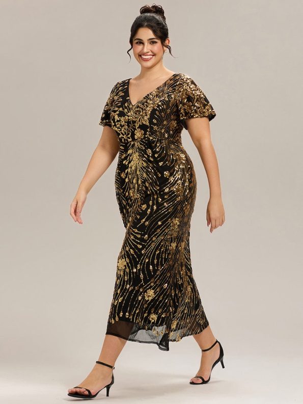 Sequin Embroidery Mermaid Formal Dress - Black & Gold