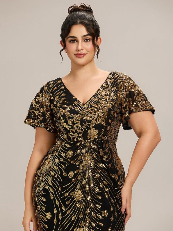 Sequin Embroidery Mermaid Formal Dress - Black & Gold