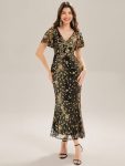 Sequin Embroidery Mermaid Formal Dress - Black & Gold