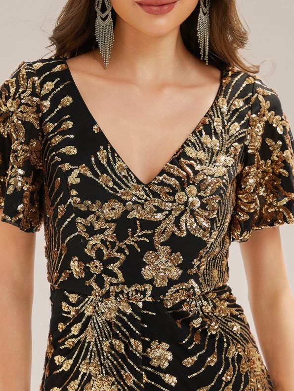 Sequin Embroidery Mermaid Formal Dress - Black & Gold