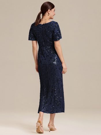 Sequin Embroidery Mermaid Formal Dress - Navy Blue