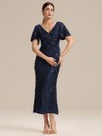 Sequin Embroidery Mermaid Formal Dress – Navy Blue