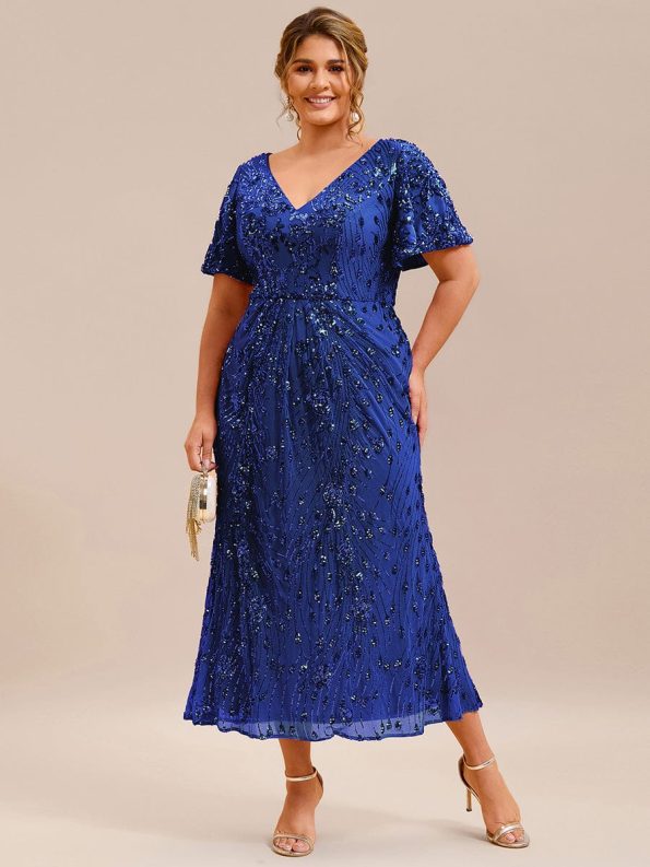 Sequin Embroidery Mermaid Formal Dress - Sapphire Blue