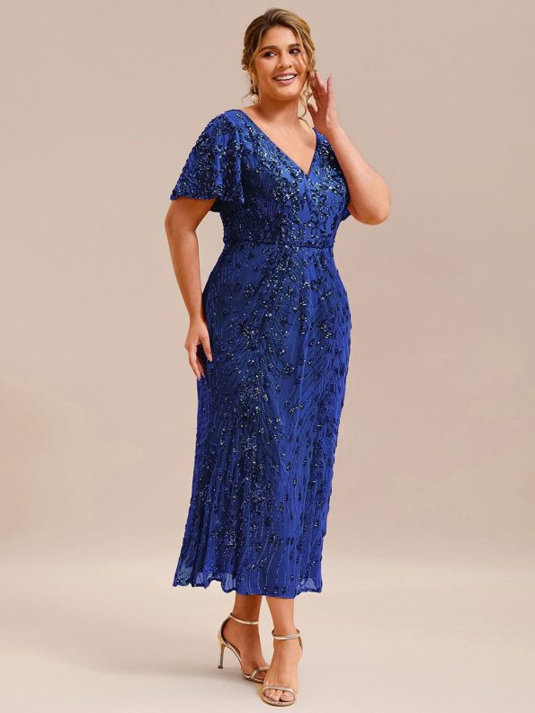 Sequin Embroidery Mermaid Formal Dress - Sapphire Blue