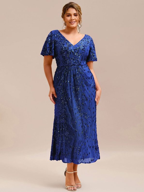 Sequin Embroidery Mermaid Formal Dress - Sapphire Blue