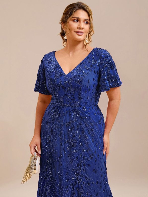 Sequin Embroidery Mermaid Formal Dress - Sapphire Blue