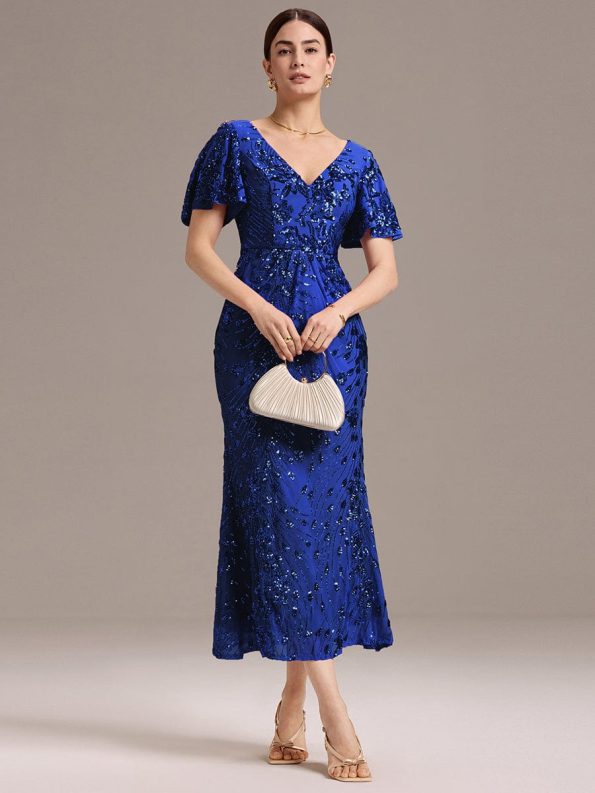 Sequin Embroidery Mermaid Formal Dress - Sapphire Blue