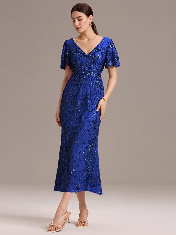 Sequin Embroidery Mermaid Formal Dress - Sapphire Blue