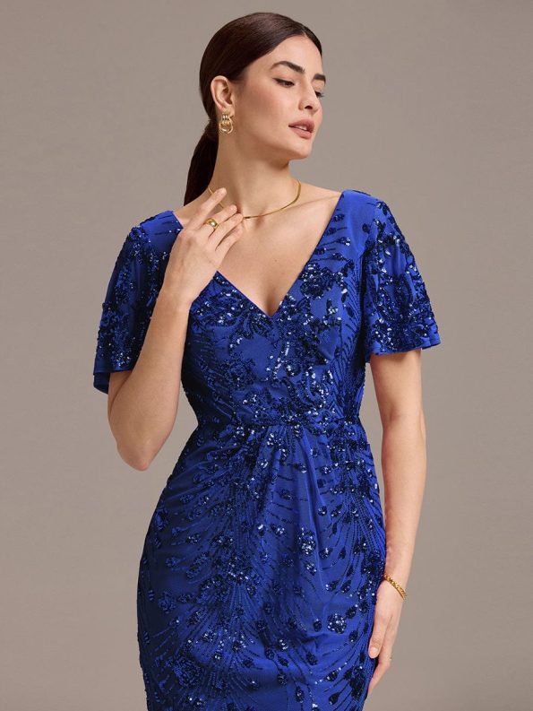 Sequin Embroidery Mermaid Formal Dress - Sapphire Blue