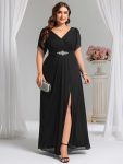 Chiffon A-Line Ruffle Sleeve Evening Dress – Black