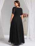 Chiffon A-Line Ruffle Sleeve Evening Dress – Black