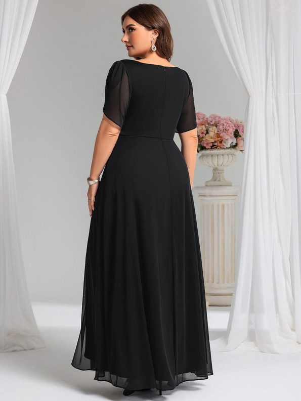 Chiffon A-Line Ruffle Sleeve Evening Dress - Black