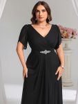 Chiffon A-Line Ruffle Sleeve Evening Dress – Black