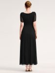 Chiffon A-Line Ruffle Sleeve Evening Dress – Black