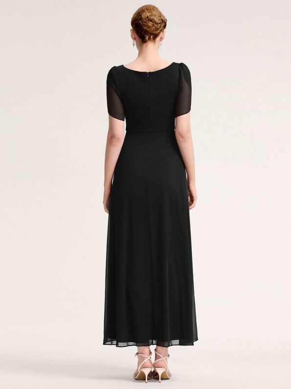 Chiffon A-Line Ruffle Sleeve Evening Dress - Black