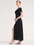 Chiffon A-Line Ruffle Sleeve Evening Dress – Black