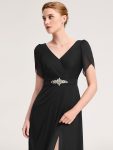 Chiffon A-Line Ruffle Sleeve Evening Dress – Black