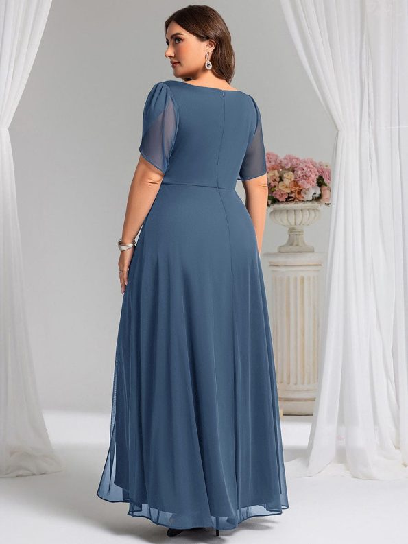 Chiffon A-Line Ruffle Sleeve Evening Dress - Dusty Blue