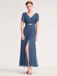 Chiffon A-Line Ruffle Sleeve Evening Dress - Dusty Blue